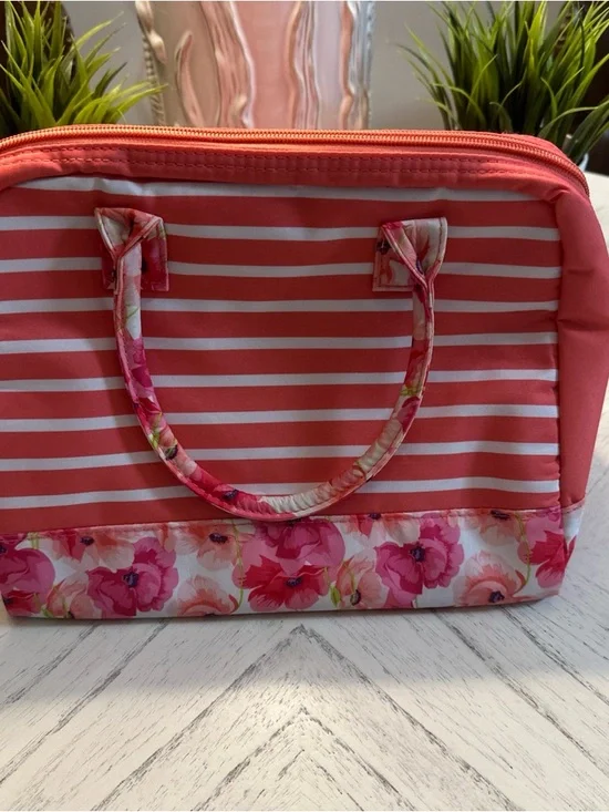 Tupperware Coral and Pink Floral Stripe Lunch Bag - Picture 2 of 5